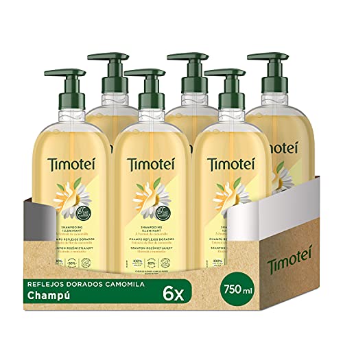 Timotei Champú para Cabello Rubio Reflejos Dorados con Extracto de Flor de Camomila 750ml - Pack de 6