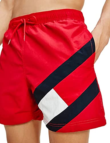 Tommy Hilfiger Colour-Blocked Slim Fit Mid Length Swim Shorts Bañador, Primary Red, L para Hombre