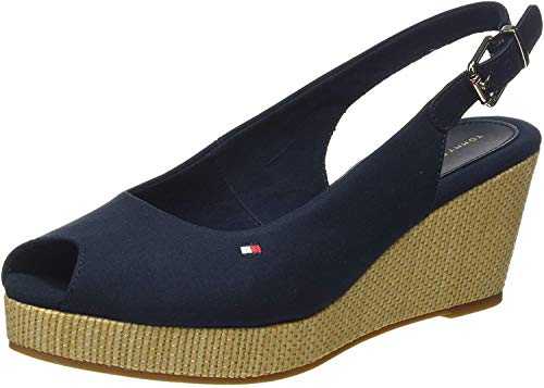 Tommy Hilfiger Iconic Elba Sling Back Wedge, Sandalias con Punta Abierta Mujer, Azul (Desert Sky Dw5), 38 EU