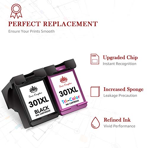 Toner Kingdom Remanufacturado para HP 301XL 301 Cartuchos de Tinta Reemplazo para HP DeskJet 1000 1010 1510 1512 2050 2050a 2540 3000 Envy 4500 4501 4502 Officejet 2620 2621 4631(1 Negro, 1 Tricolor)