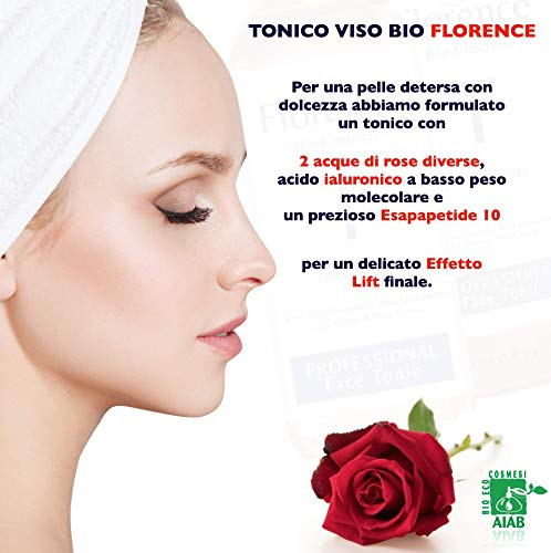 Tónico facial BIO Florence con ácido hialurónico con propiedades calmantes, hidratantes y revitalizantes. Con Agua de Rosa Damasco Orgánica - para Cara, Cuello- 250 ML