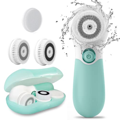 TOUCHBeauty Cepillo de Limpieza Facial, Limpiador Facial Electrico con 3 Cabezales Limpiadores de Cepillo para el Acné, Puntos Negros, Piel Muerta, Limpieza Profunda y Exfoliación, Verde