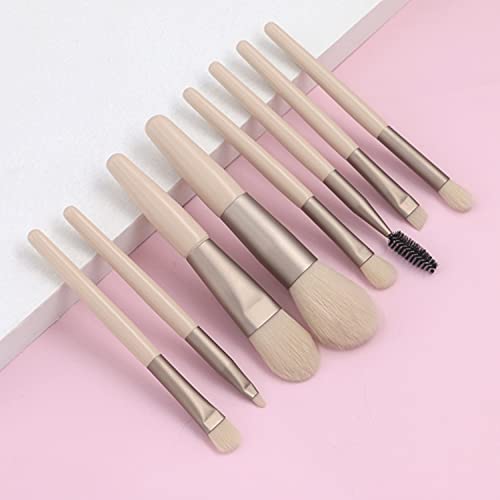 TouGod Juego de 8 brochas de maquillaje con bolsa de piel y pincel profesional portátil de viaje para base de maquillaje y ojos (light pink)