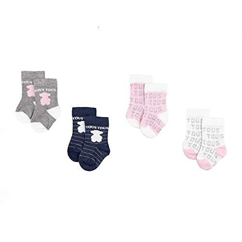 TOUS BABY - Set 4 calcetines variados, con logo TOUS para tu Bebé. Color Rosa (0 a 3 meses)