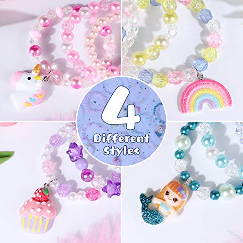 Toyssa 12 Piezas Pulseras para Niña Pulsera con Colgante Unicornio Sirena Arco Iris Cuentas Pulseras Princesa Joyas Fiesta Cumpleaños Regalo para Niña