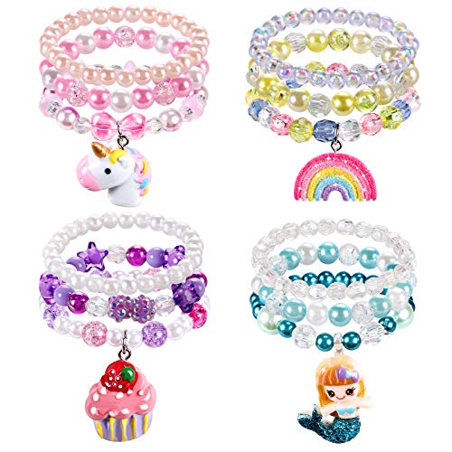 Toyssa 12 Piezas Pulseras para Niña Pulsera con Colgante Unicornio Sirena Arco Iris Cuentas Pulseras Princesa Joyas Fiesta Cumpleaños Regalo para Niña