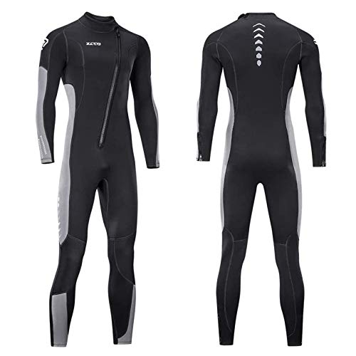 Traje húmedo para hombre y mujer, de neopreno de 3 mm, con cierre frontal, para buceo, buceo, natación, surf, agua fría (negro + gris, XXL)