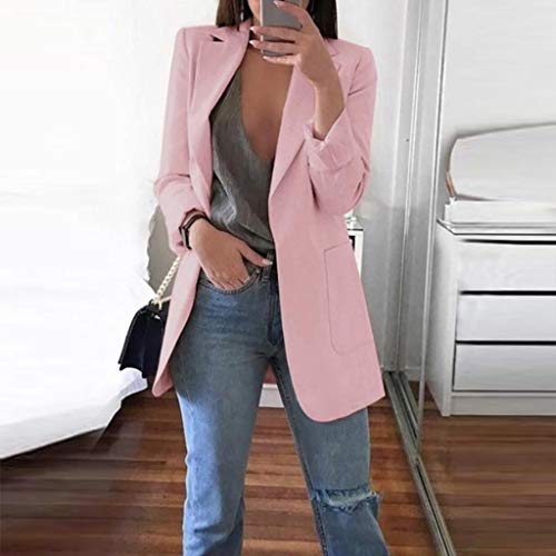 Trajes Mujer Invierno Otoño 2019 SHOBDW Liquidación Venta Abrigos Mujer Elegantes Color Sólido Chaqueta Mujer Solapa Cardigan Mujer Largos Rebajas Casual Blazers Mujer Talla Grande(Rosado,5XL)