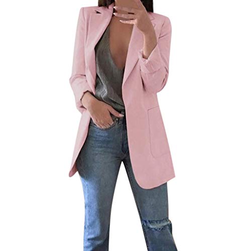 Trajes Mujer Invierno Otoño 2019 SHOBDW Liquidación Venta Abrigos Mujer Elegantes Color Sólido Chaqueta Mujer Solapa Cardigan Mujer Largos Rebajas Casual Blazers Mujer Talla Grande(Rosado,5XL)