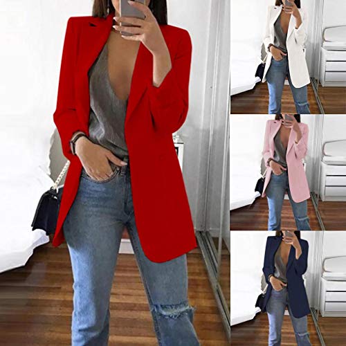 Trajes Mujer Invierno Otoño 2019 SHOBDW Liquidación Venta Abrigos Mujer Elegantes Color Sólido Chaqueta Mujer Solapa Cardigan Mujer Largos Rebajas Casual Blazers Mujer Talla Grande(Rosado,5XL)