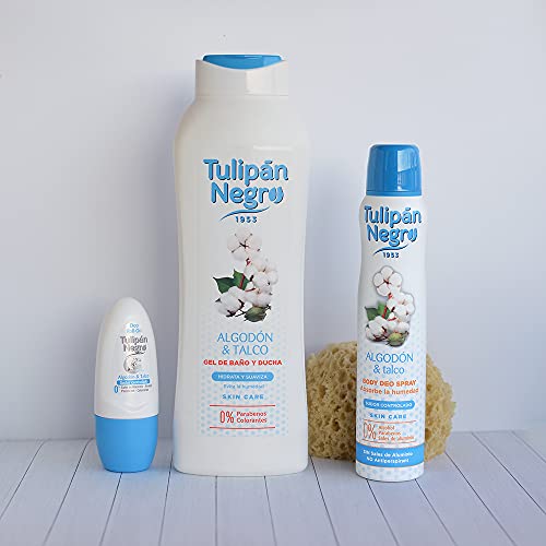 Tulipán Negro Desodorante Roll on Algodón y Talco, Azul, 12 Unidades x 50 ml