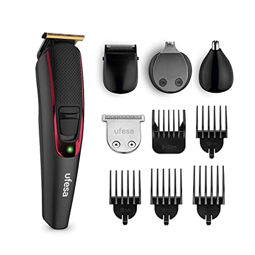 Ufesa GK6950 Máquina Cortapelos y Recortadora de Barba Multi Groomer, 9 Accesorios, Nariz y Orejas, Peine Ajustable + 4 Peines Fijos, 13 Longitudes de Corte, Inalámbrico, 120min de Autonomía