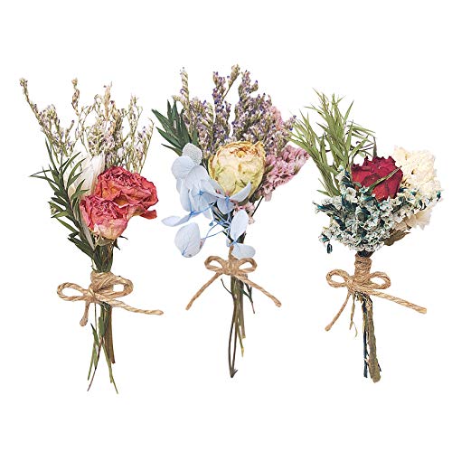 UFLF 3pcs Mini Ramos de Flores Rosas Naturales Secas Flores Secas Decorativas Rosas Preservadas para Regalos Decoración Regalos MiniJarrón Boda Fiesta Mesa Manualidad DIY