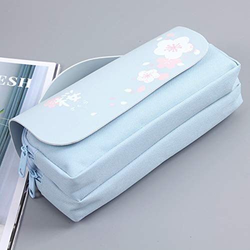 UKKD Estuche Caja De Lápices Caja De Lápiz De Cuero Papelería Funda De Lápiz Colegiala Linda Caja De Lápices-Light Blue