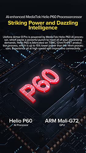 Ulefone Armor 8 Pro Móvil Resistente Android 11, 6.1’’ HD + IP68 Impermeable Antigolpes Teléfono Libre, Helio P60 6GB + 128GB, Cámara Trasera Triple de 16MP, Desbloqueo Facial&Huella Digital Negro