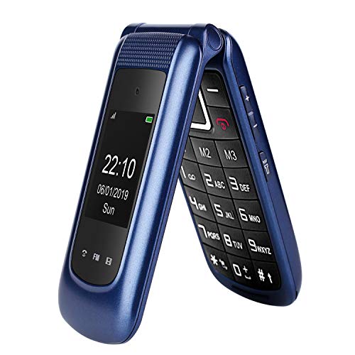 Uleway gsm Teléfono Móvil Simple para Ancianos con Teclas Grandes, SOS Botones, ácil de Usar telefonos basicos para Mayores (Azul, Sin Estación de Carga)