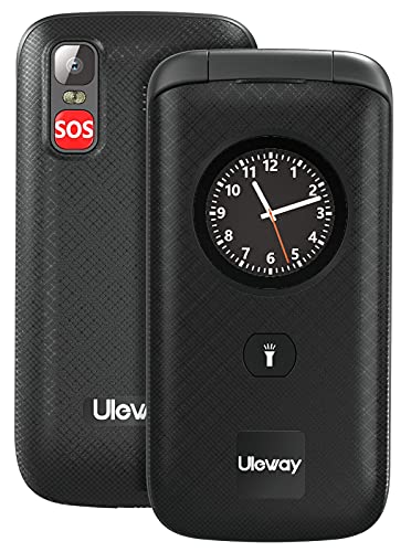 Uleway Teléfono Móvil con Tapa para Personas Mayores Dual SIM Telefono Móvil Basico con Teclas Grandes, Alto Volumen, Botón SOS, Recargable Batería, Fácil de Usar para Ancianos y Niños (Negro)