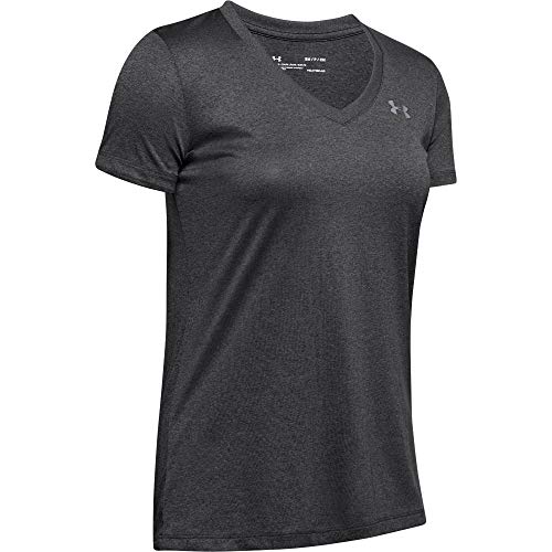 Under Armour Tech Short Sleeve V-Solid Camiseta, Mujer, Negro (Black/Metallic Silver), M