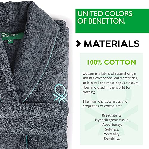 UNITED COLORS OF BENETTON. Albornoz m/l 360gsm 100% algodón Gris Oscuro Casa Benetton, Azul