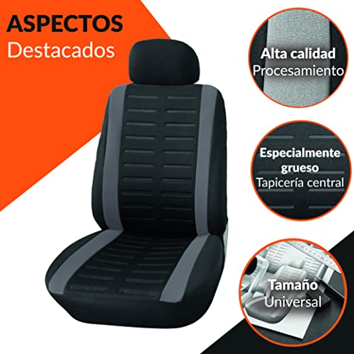 Upgrade4cars Fundas Asientos Coche Universales Negro Gris para Delanteros y Traseros | Funda para Asiento Coches | Accesorios Interior Universal