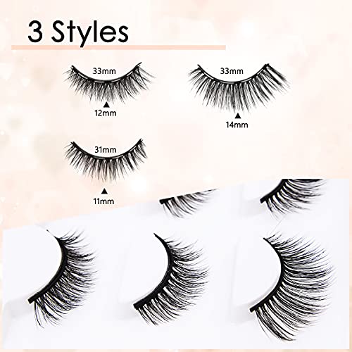 URAQT Pestañas Postizas Magneticas, 3D Magnetic Eyelashes Naturales Magnéticas Reutilizables, 3 Pares, con Delineador de Ojos y Pinzas