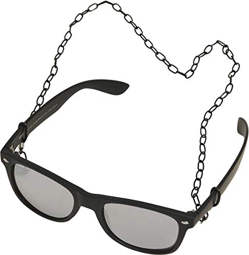 Urban Classics Sonnenbrille Sunglasses Likoma Mirror with Chain Gafas, Black/Silver, Talla única Unisex Niños