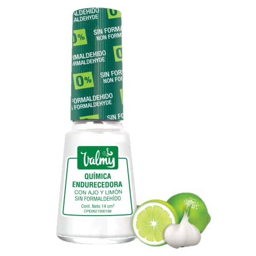 Valmy Química Endurecedora de Uñas con Ajo y Limón, Libre de Formaldehido 7 Free, Tratamiento Esmalte Blanqueador y Endurecedor - 14 ml (1 unidad)