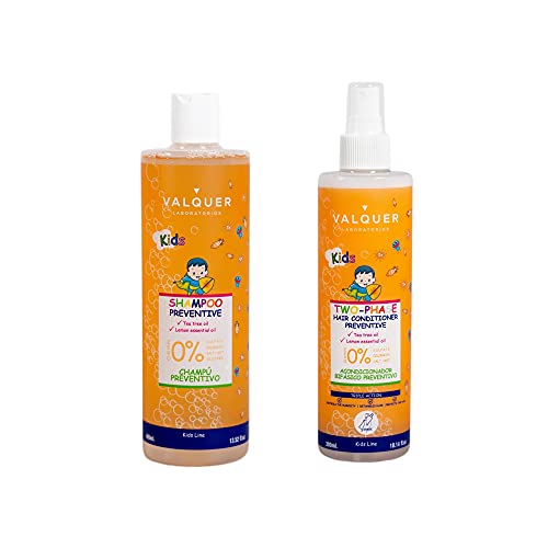 Valquer Laboratorios Pack Champú Y Acondicionador Preventivo Infantil Escolar. Preventivo Piojos. Con Aceite De Árbol De Té - 400 Ml + 300 Ml, color Único