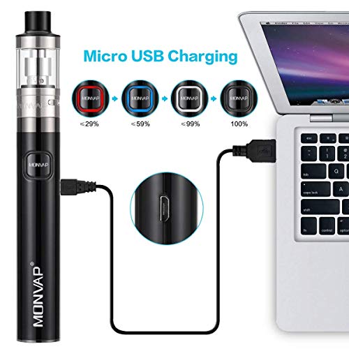 Vaper Cigarros Electronicos 50W, MONVAP M50 Vapeador Kit Completo y Liquido, Top Refill Vaporizador 0,5ohm 2ml, 1500mah Battería Recargable Cigarro Electronico, E Cigarette Sin Nicotina 0,0mg