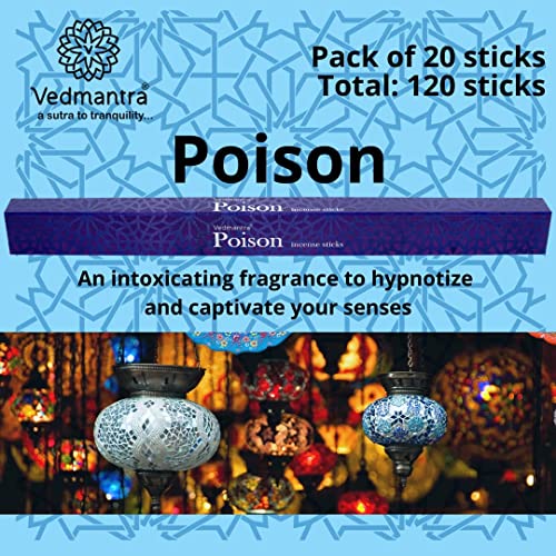 Vedmantra® Paquete de 6 varillas de incienso de primera calidad + soporte para varillas de incienso Vedmantra (veneno)