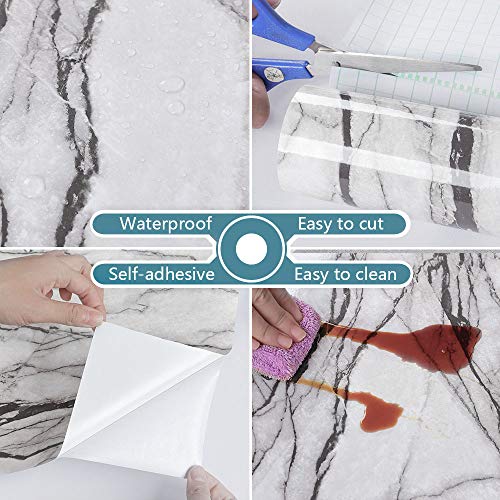 VEELIKE Papel Pintado Pared Marmol Blanco y Gris Papel Pintado Autoadhesivo Impermeable Papel para Forrar Muebles Papel Tapiz para Decorar Dormitorio Sala Habitación 40cm x 900cm