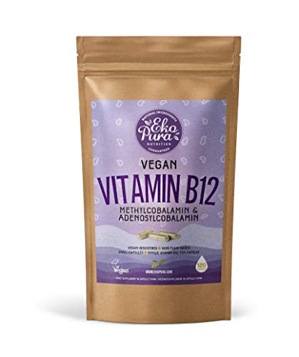 Vegan Vitamin B12 - Methylcobalamin & Adenosylcobalamin 1000mcg - 120 Cápsulas pequeñas, 4 meses de existencias