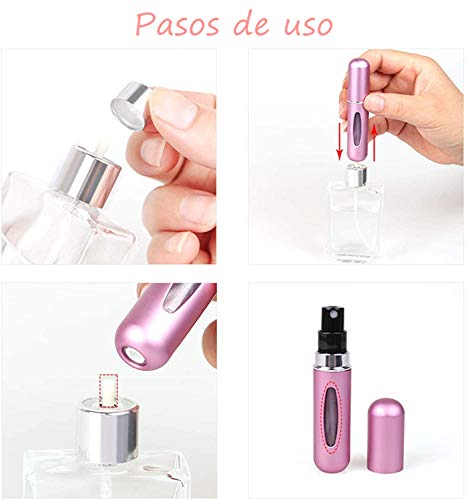 VEGCOO 6PCS Atomizador Perfume Recargable, Mini Spray de Perfume Portátil, Botella Vacío Pulverizador Viaje 5ml (A)