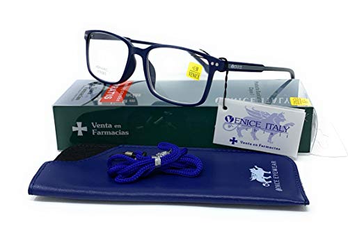 VENICE EYEWEAR OCCHIALI | Gafas ver de cerca, lectura para hombre- Venice Manager Dioptría (1-1,50-2 - 2,50-3 - 3,50) (Azul, 1,00)