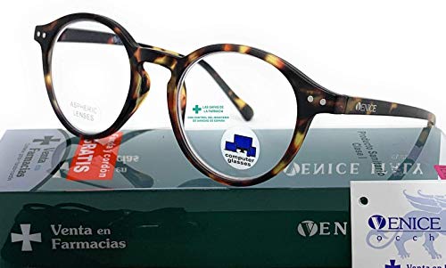 VENICE EYEWEAR OCCHIALI | New Model Gafas de lectura con filtro bloqueo de luz azul para gaming, ordenador, móvil. Anti fatiga Lennon Professional Executive UNISEX venice (Demi, 3.50)