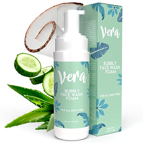 VERA Espuma Limpiadora Facial con Aloe Vera - Gel Limpiador Facial Piel Grasa y Seca - Espuma Desmaquillante Facial Piel Sensible - Gel Limpiador Facial Piel Mixta, Limpieza Profunda de Poros, 200ml