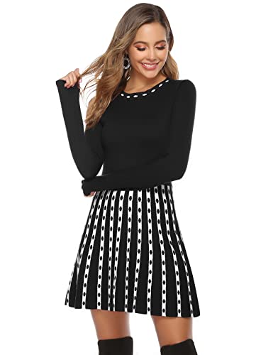 Vestido de Punto para Mujer Vestido de Suéter de Cuello Alto Elegante Jersey de Manga Larga de Una Línea para Otoño Invierno, Negro, XXL