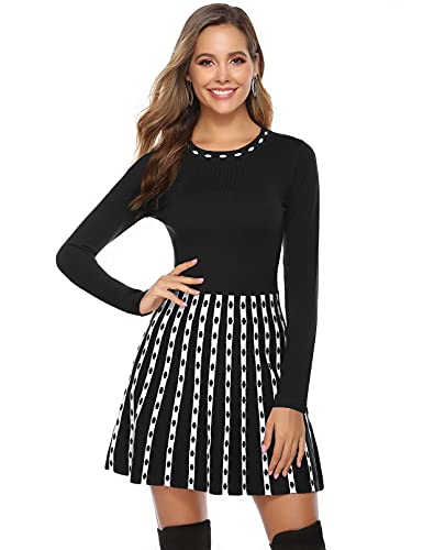 Vestido de Punto para Mujer Vestido de Suéter de Cuello Alto Elegante Jersey de Manga Larga de Una Línea para Otoño Invierno, Negro, XXL