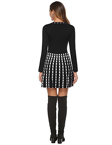 Vestido de Punto para Mujer Vestido de Suéter de Cuello Alto Elegante Jersey de Manga Larga de Una Línea para Otoño Invierno, Negro, XXL