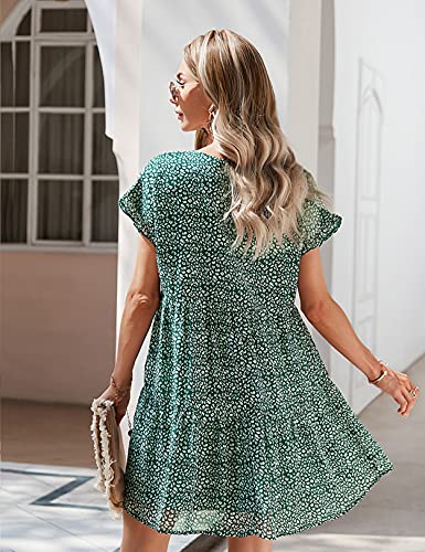 Vestidos Mujer Bohemio Corto Floral/Lunares Verano Playa Fiesta Vestido Casual Magas Cortas Cuello en V Noche Playa Vacaciones Verde XL