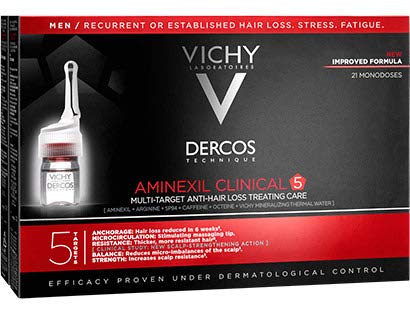 Vichy Dercos Aminexil Clinical 5 ampollas de tratamiento anticaída para hombres, 21 x 6 ml