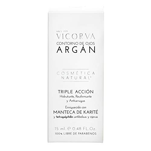 VICORVA Contorno De Ojos Argán | Triple Acción: Hidratante, Reafirmante Y Antiarrugas | Minimiza Bolsas Y Ojeras | Aceite De Argán Y Manteca De Karité | 15ml, Sin Fragancia, 51 Gramo