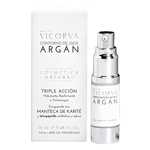 VICORVA Contorno De Ojos Argán | Triple Acción: Hidratante, Reafirmante Y Antiarrugas | Minimiza Bolsas Y Ojeras | Aceite De Argán Y Manteca De Karité | 15ml, Sin Fragancia, 51 Gramo