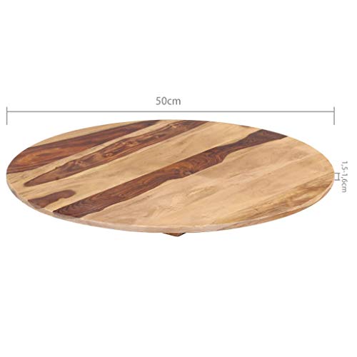 vidaXL Madera Maciza Sheesham Superficie de Mesa Redonda de Repuesto de Comedor Jardín Patio Encimera Escritorio Facíl Limpie 15-16 mm 50cm