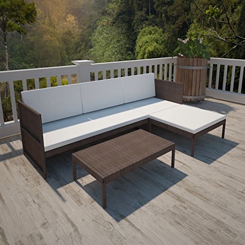 vidaXL Set de Muebles de Jardín con Sofá de 3 Plazas Ratán Sintético Marrón Mobiliario de Patio Sillones Mesa Asientos de Exterior Marerial Mimbre