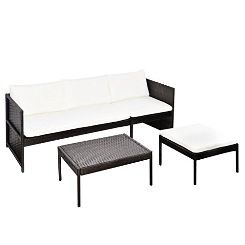 vidaXL Set de Muebles de Jardín con Sofá de 3 Plazas Ratán Sintético Marrón Mobiliario de Patio Sillones Mesa Asientos de Exterior Marerial Mimbre