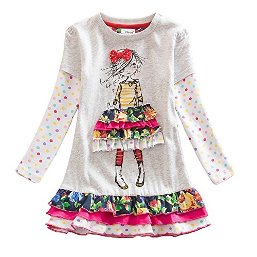 VIKITA Vestido Dibujos Floral Manga Larga Algodón Casual Niñas LH3660GRAY 7T