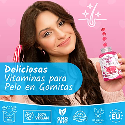 VITAFUL Happy Hair - Suplemento Capilar Biotina + Vitaminas A,B,C,D,E + Zinc - Crecimiento Más Rápido Del Cabello - Vitaminas Contra La Caída Del Cabello - 120 Gomitas, 2 Meses - 100% Vegano