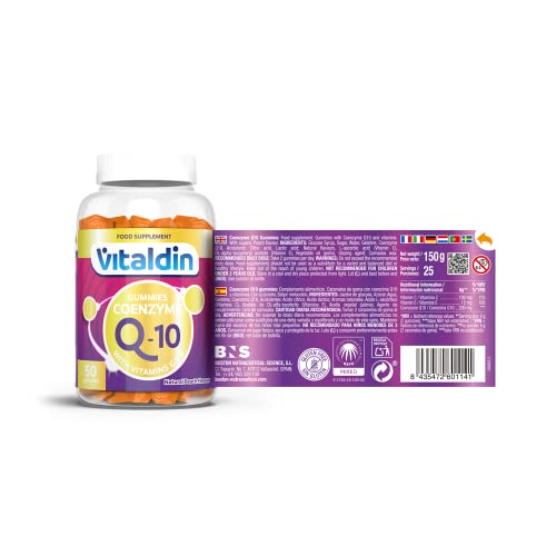VITALDIN Coenzima Q10 gummies – 200 mg de CoQ10 por dosis diaria + Vitamina C & E – 50 gominolas; sabor Melocotón – Suplemento de Belleza – Antioxidante & Renovación Celular – Sin Gluten