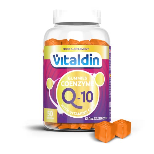 VITALDIN Coenzima Q10 gummies – 200 mg de CoQ10 por dosis diaria + Vitamina C & E – 50 gominolas; sabor Melocotón – Suplemento de Belleza – Antioxidante & Renovación Celular – Sin Gluten